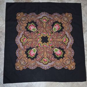 Hand Printed Challis Scarf Japan Approx 31 X 32